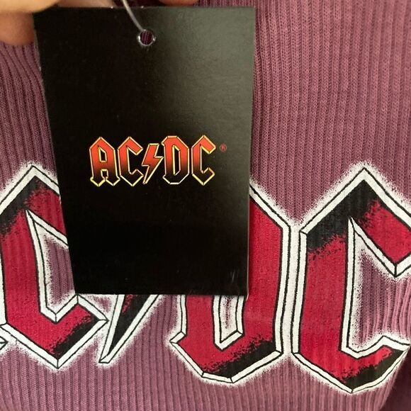 ACDC Graphic Ribbed Knit Square Neck Purple Cropped Cami Tank-top - Picture 3 of 4